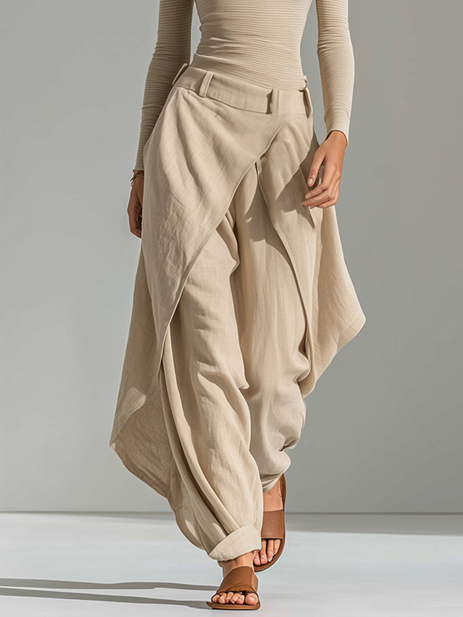 Giuliana | Completo beige con top a scollo a barca e pantaloni a gamba larga a strati
