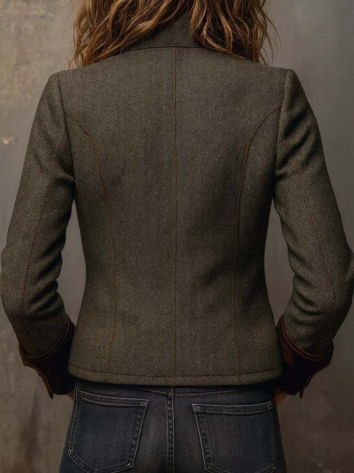 Honorine | Blazer vintage con motivo a chevron e bordini a contrasto