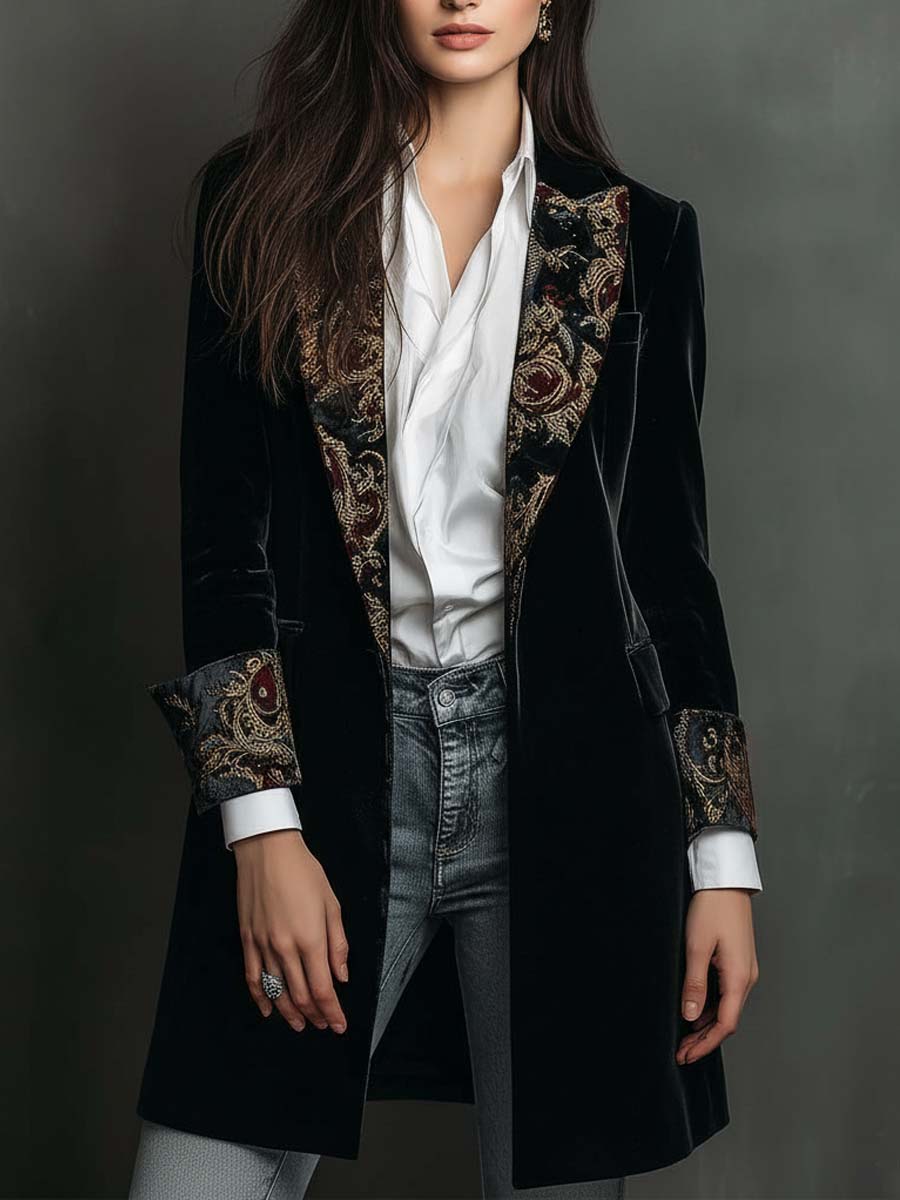 Léontine | Blazer aderente con stampa barocca nera