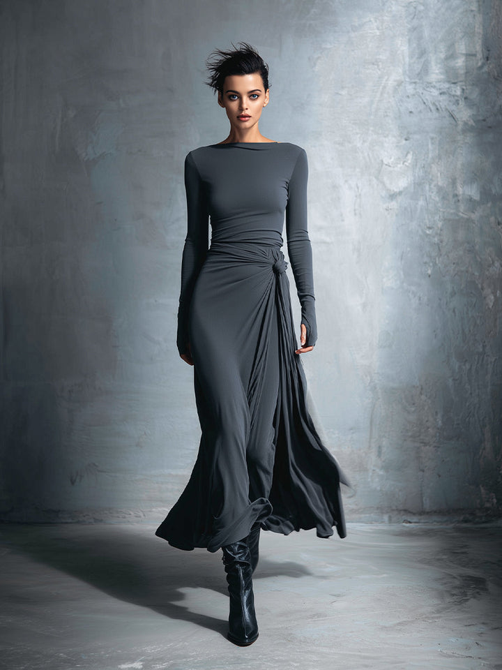 Naomie | Abito maxi con nodo in seta