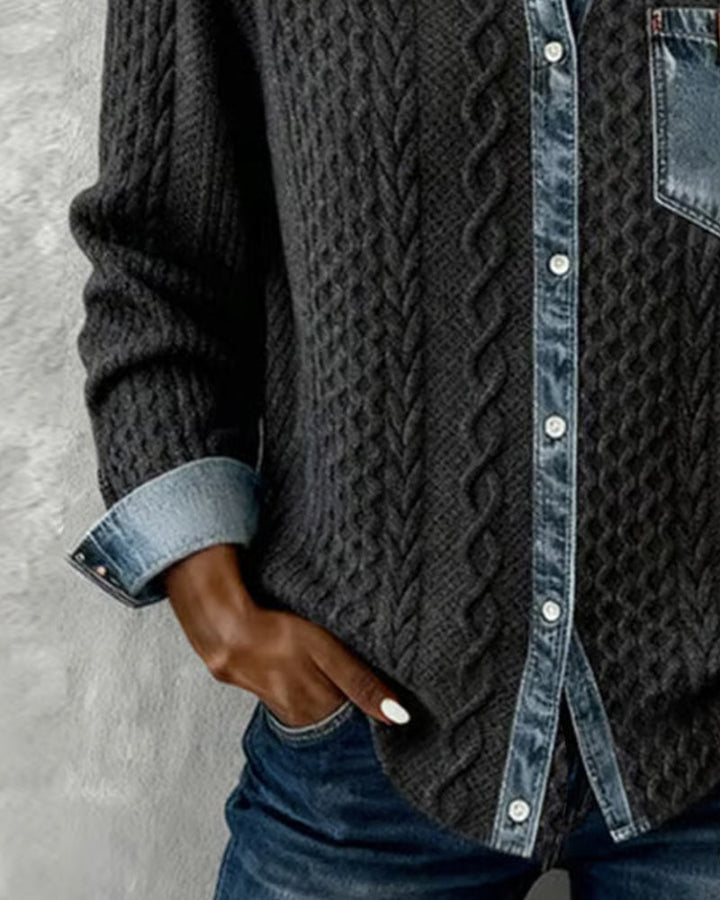 Camicia a maniche lunghe con dettagli in denim