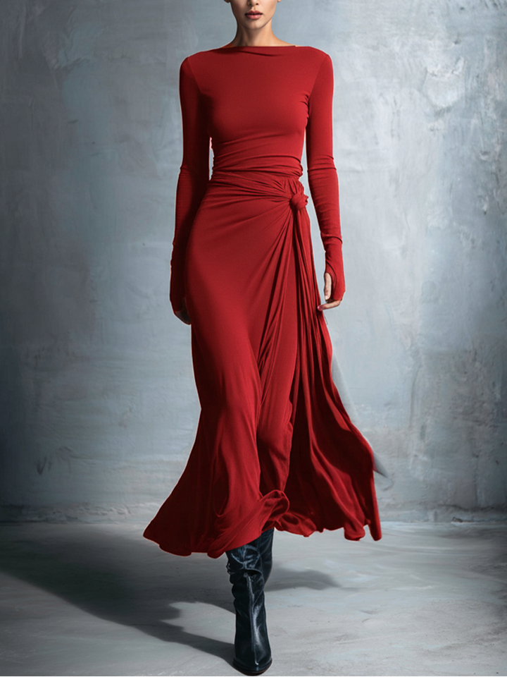 Naomie | Abito maxi con nodo in seta