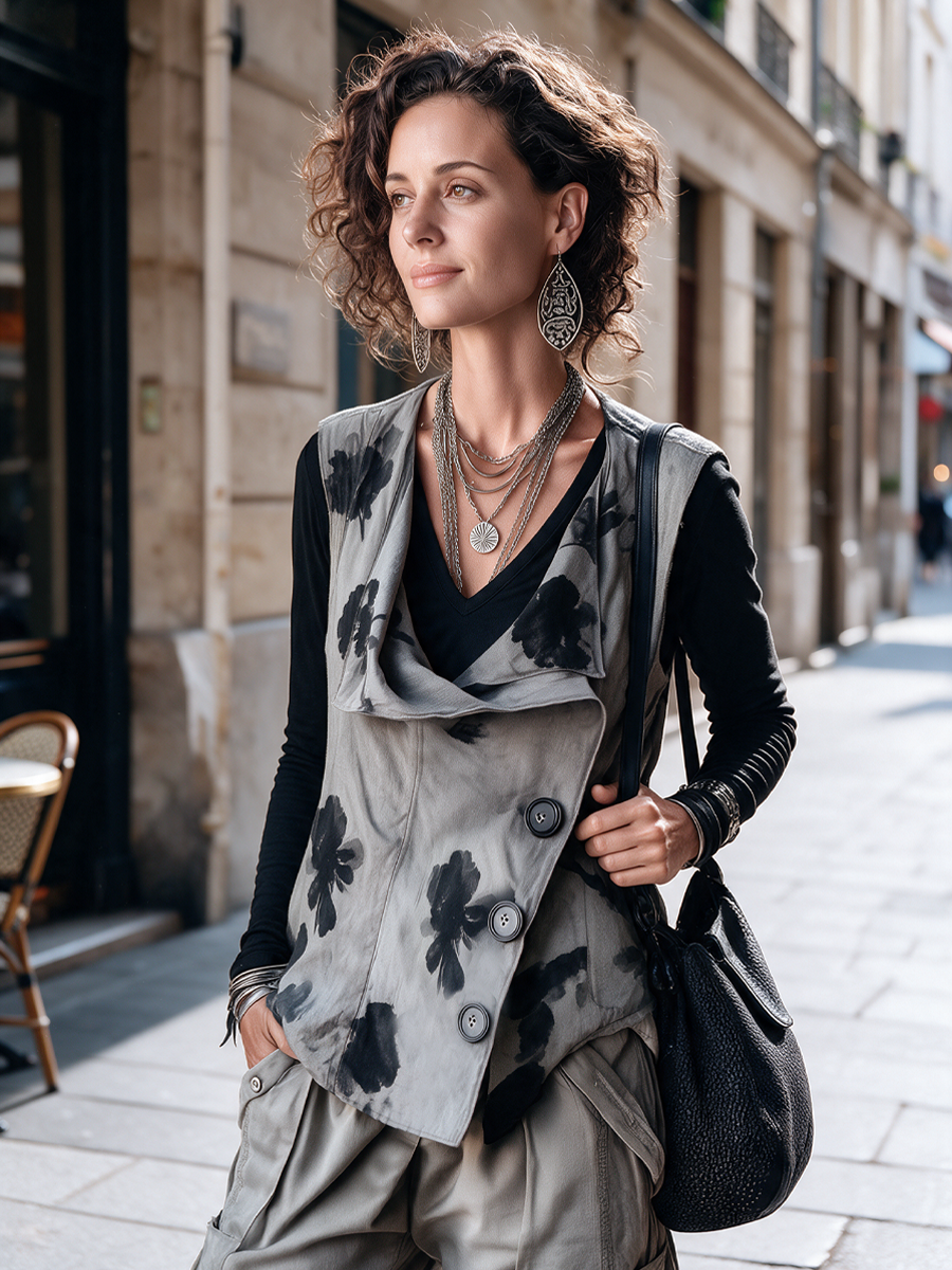 Gilet da donna vintage con stampa floreale e tre bottoni ZMZ2168H3SWL