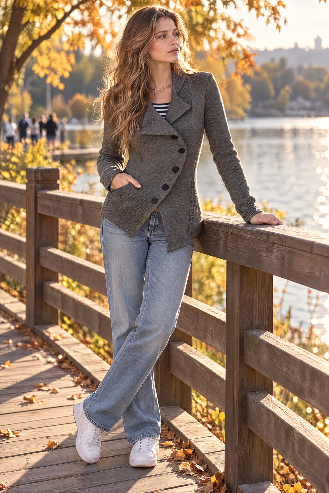 Cardigan vintage asimmetrico in maglia con bottoni