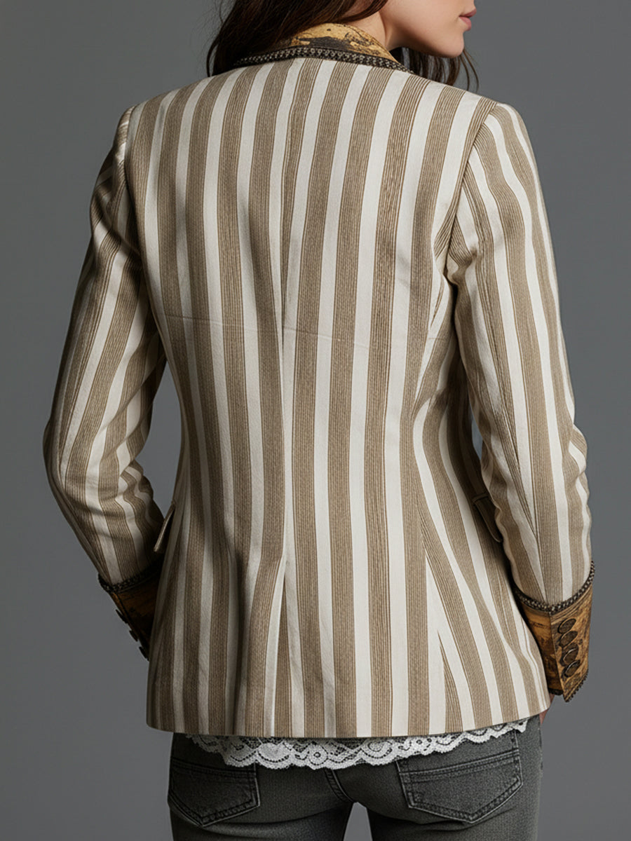 Suzanne | Blazer bohémien a righe con colletto stampato