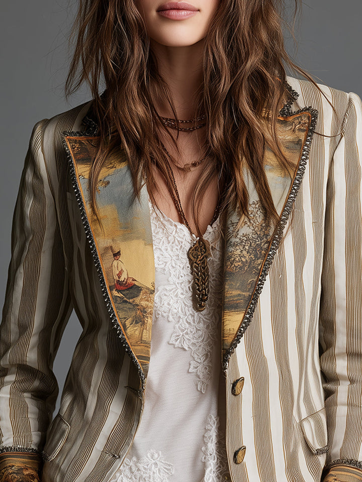 Suzanne | Blazer bohémien a righe con colletto stampato