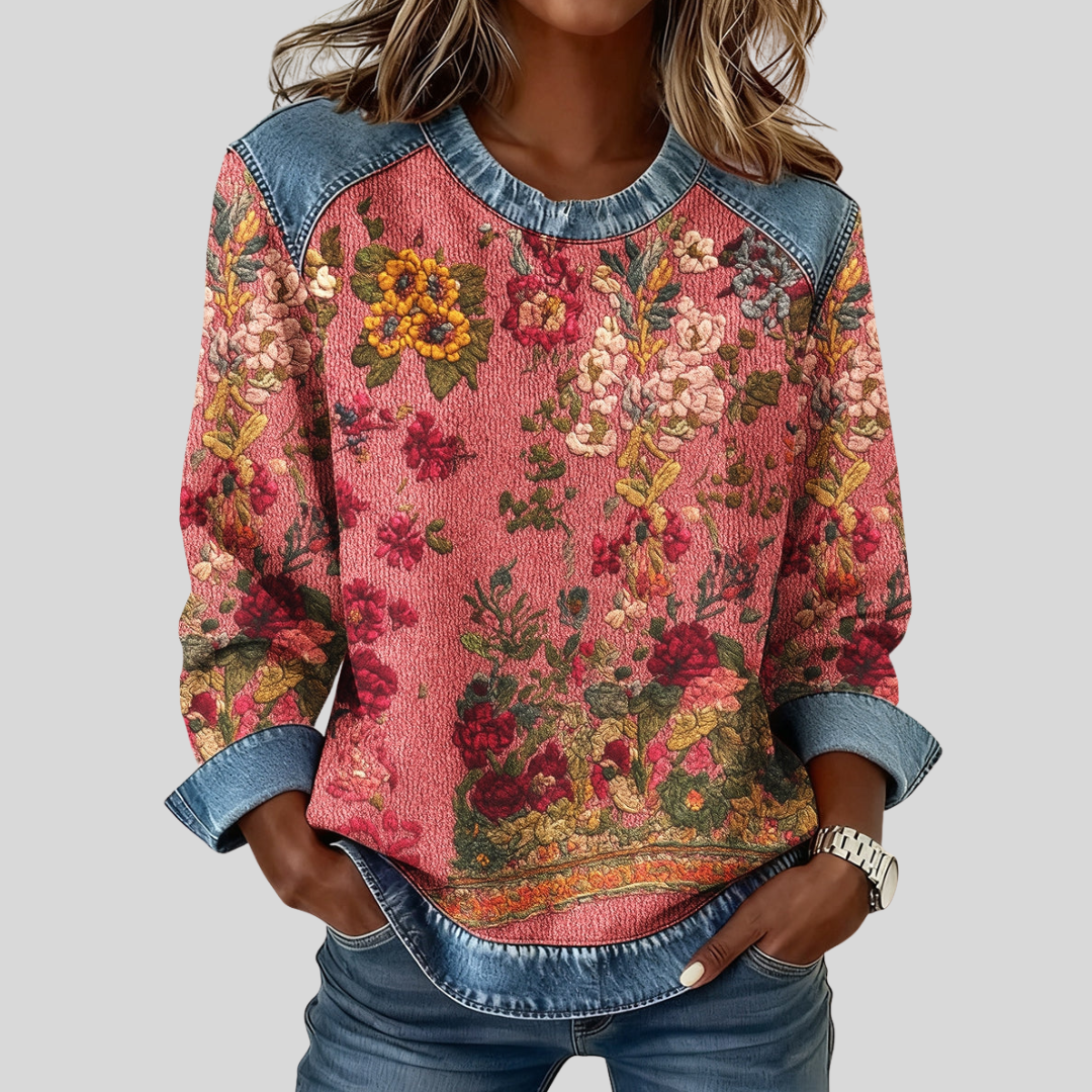 Orabelle™ | Felpa con stampa floreale e dettaglio in denim