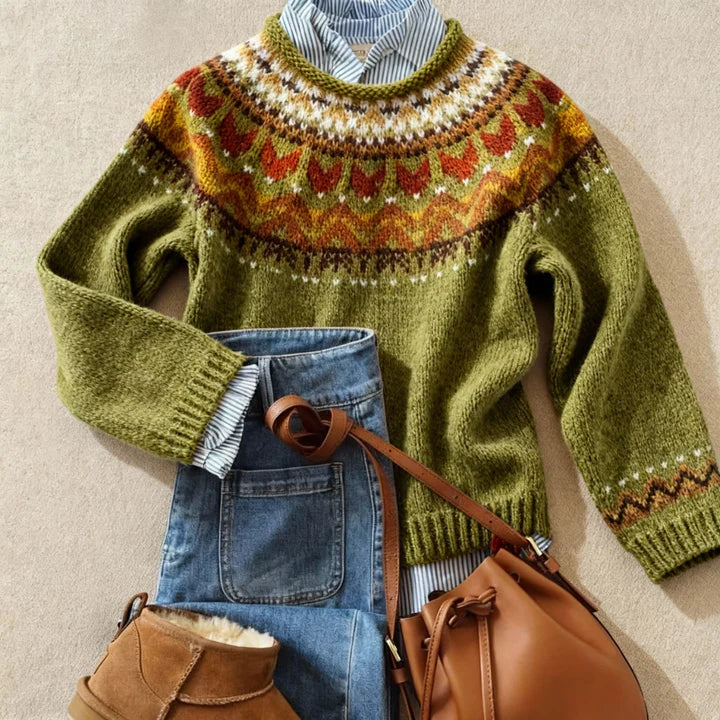 Maglione in maglia con inserto ocra Michèle
