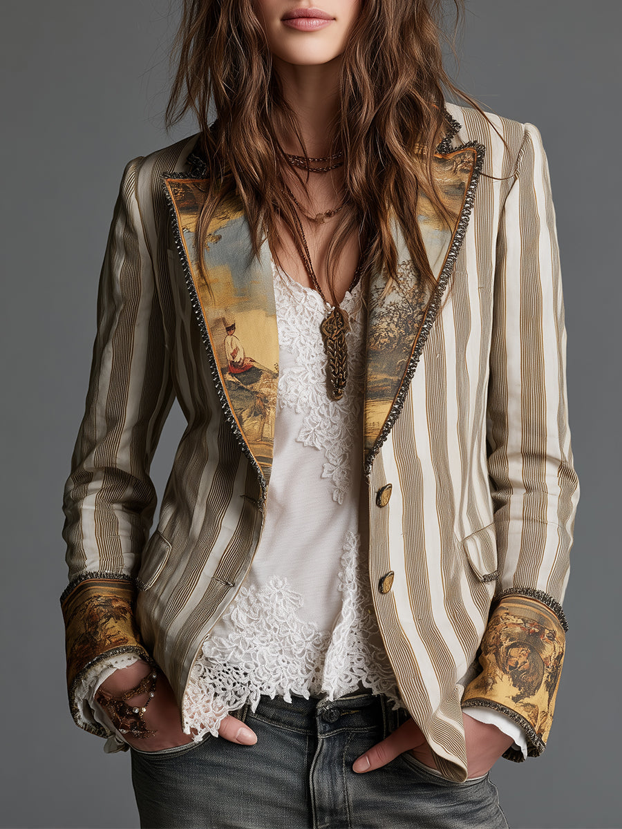 Suzanne | Blazer bohémien a righe con colletto stampato