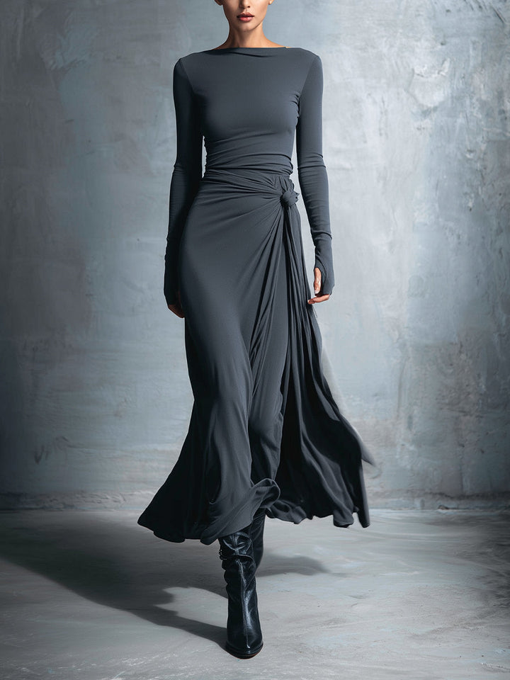 Naomie | Abito maxi con nodo in seta