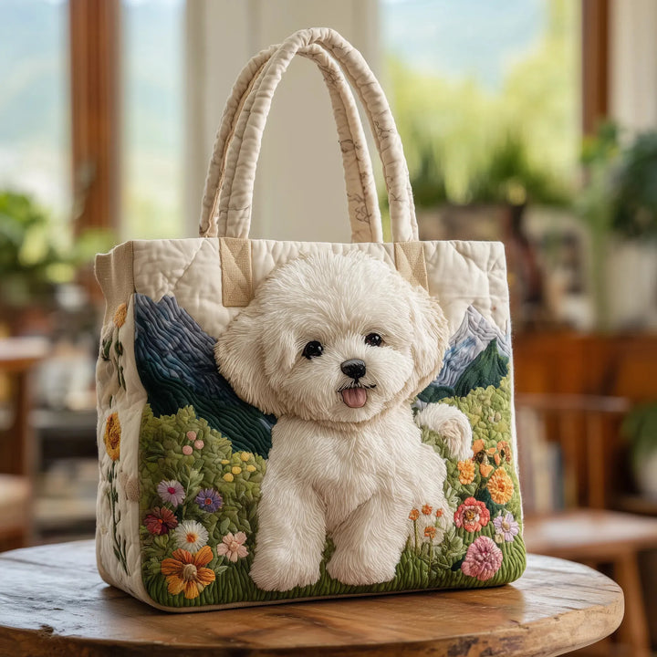 Borsa shopper trapuntata con cani incantati