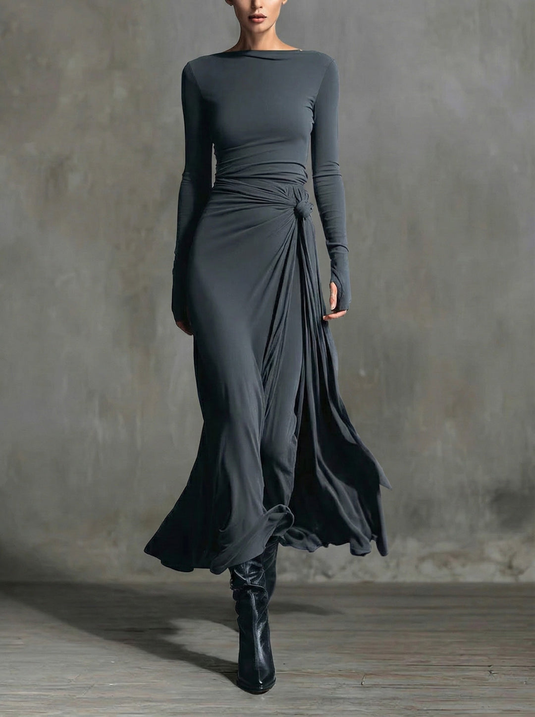 Naomie | Abito maxi con nodo in seta