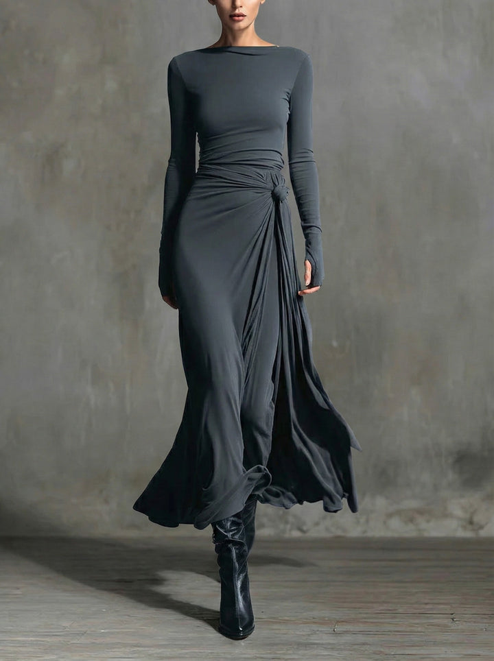 Naomie | Abito maxi con nodo in seta