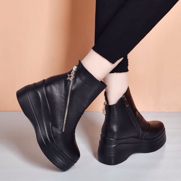 Aurélia | Stivaletti con zeppa in pelle con zip diagonale