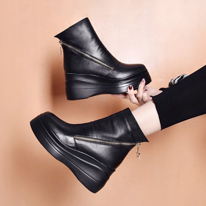 Aurélia | Stivaletti con zeppa in pelle con zip diagonale