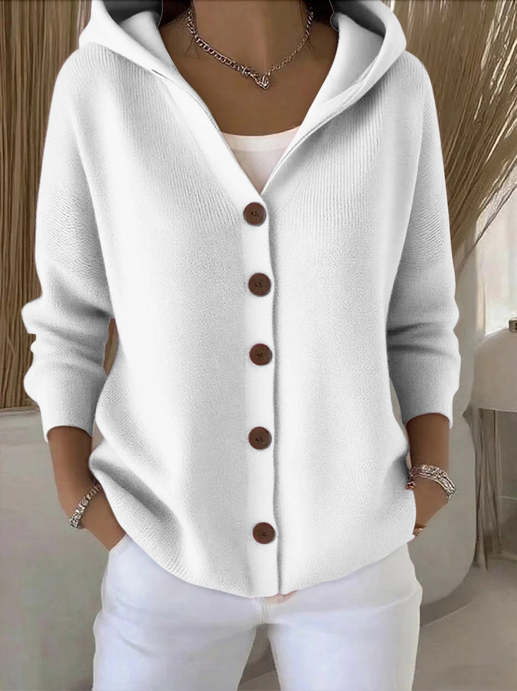 Darienne™ | Cardigan in maglia con cappuccio e chiusura a bottoni