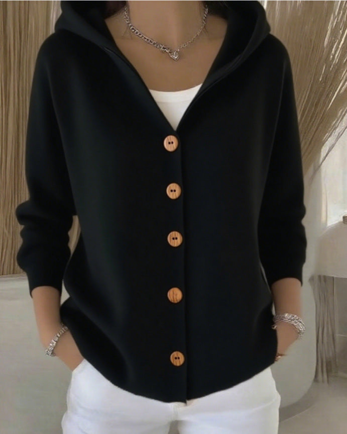 Darienne™ | Cardigan in maglia con cappuccio e chiusura a bottoni