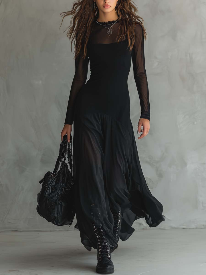 Neroa | Abito maxi ampio in tulle nero