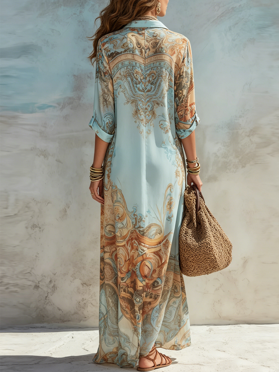 Valeria | Vestito Maxi Blu con Stampa Floreale per le Vacanze