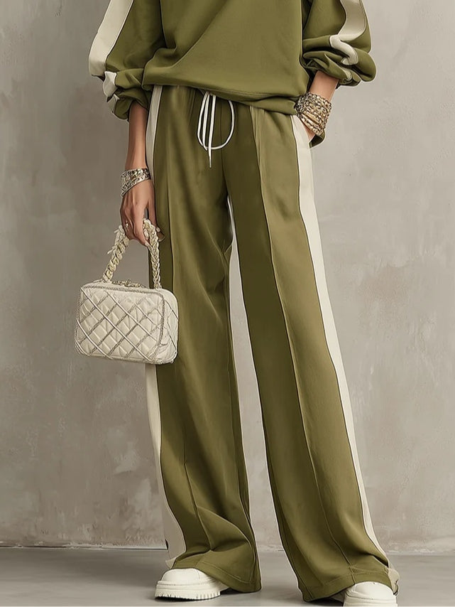 Sonia | Completo casual verde oliva con felpa girocollo e pantaloni ampi con coulisse