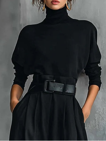 Ginevra | Completo nero con collo alto e pantaloni a gamba dritta