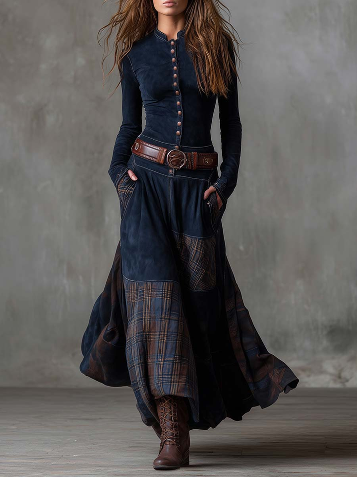Élise | Abito maxi in camoscio con cintura