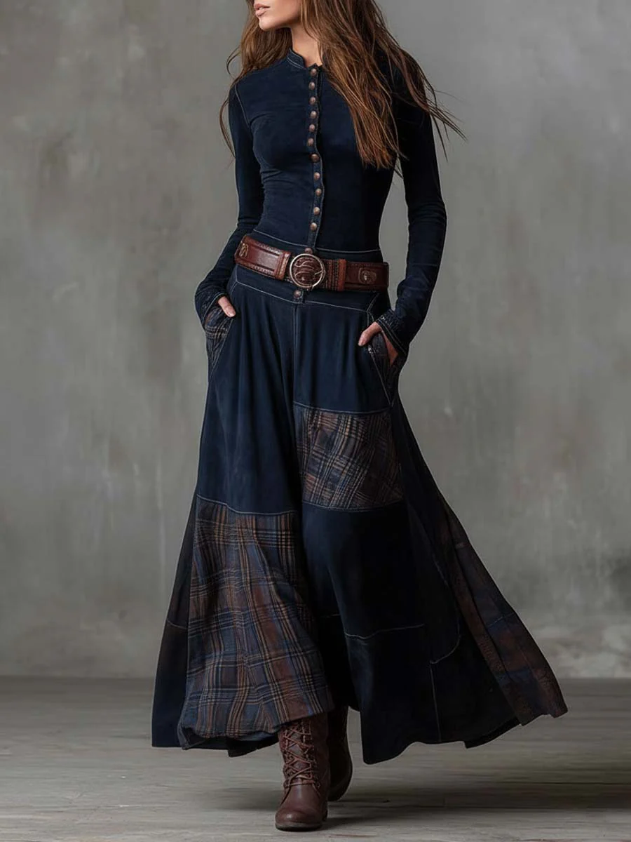 Élise | Abito maxi in camoscio con cintura