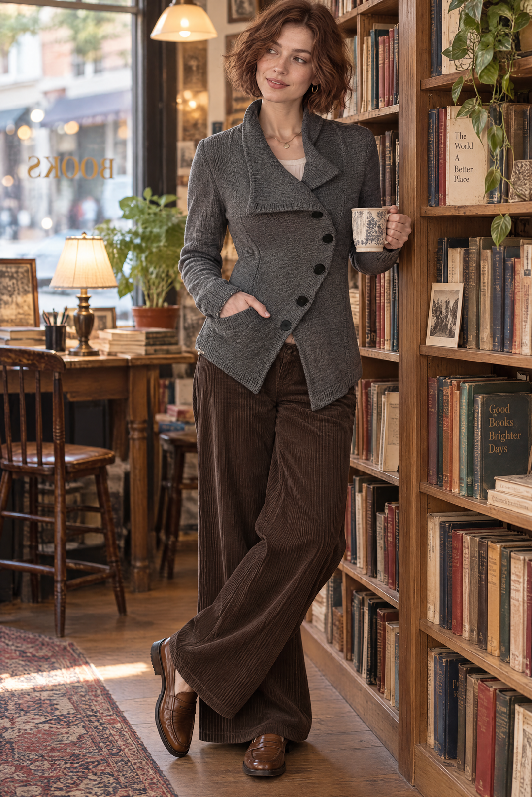 Cardigan vintage asimmetrico in maglia con bottoni
