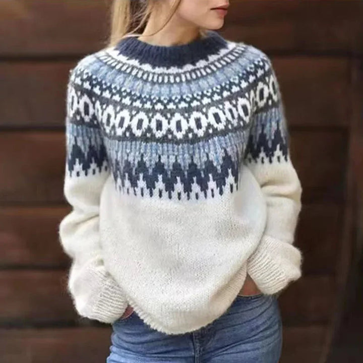 Maglione in maglia ecrù con inserto blu navy Pauline
