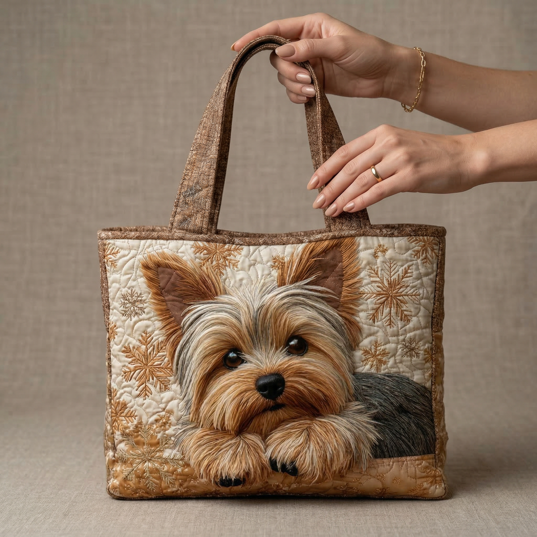 Borsa tote trapuntata con Yorkie brillante