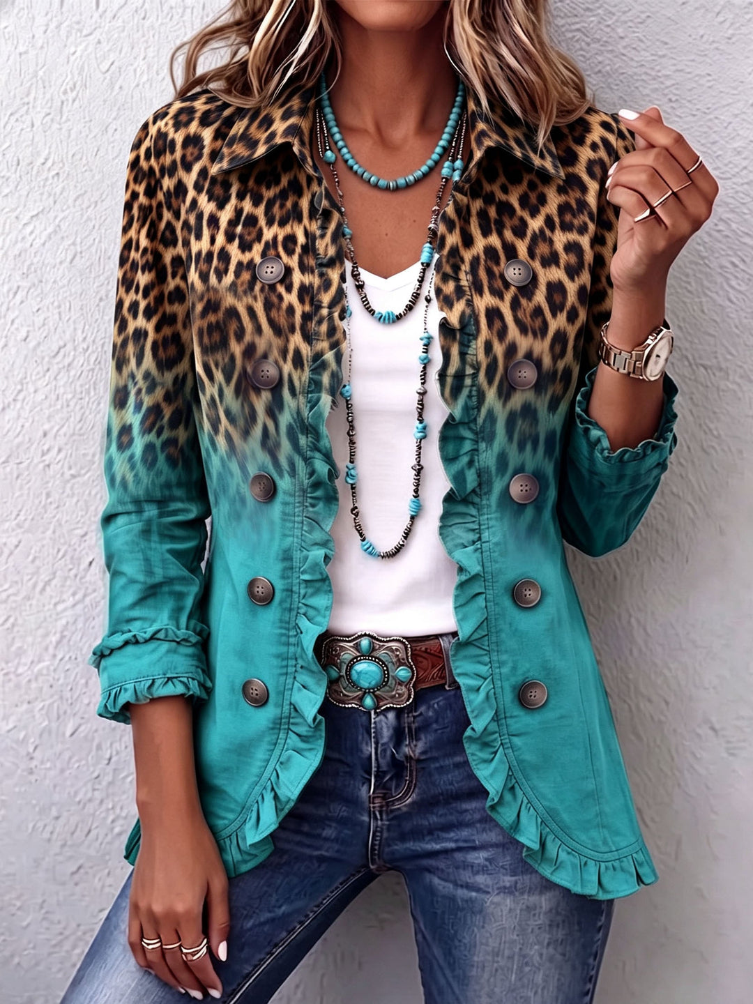 Cassandre | Blazer leopardato sfumato con volant