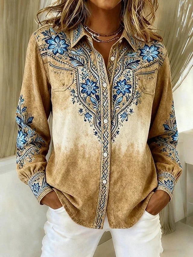 Tucson™ | Blusa floreale vintage in stile western con bottoni